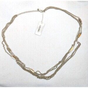 32" Silver-tone Banana Republic Multi-strand Signed Amber Glass Fashion Necklace